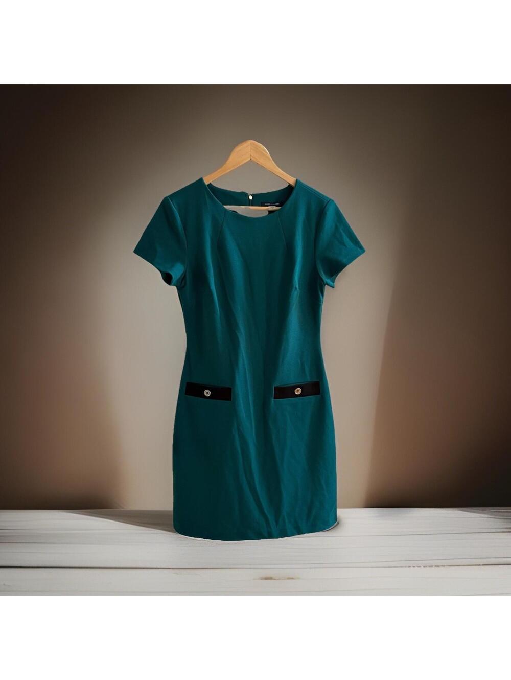 Tommy Hilfiger Sheath Dress Size 6 Teal Short Sleeve Career Office Preppy